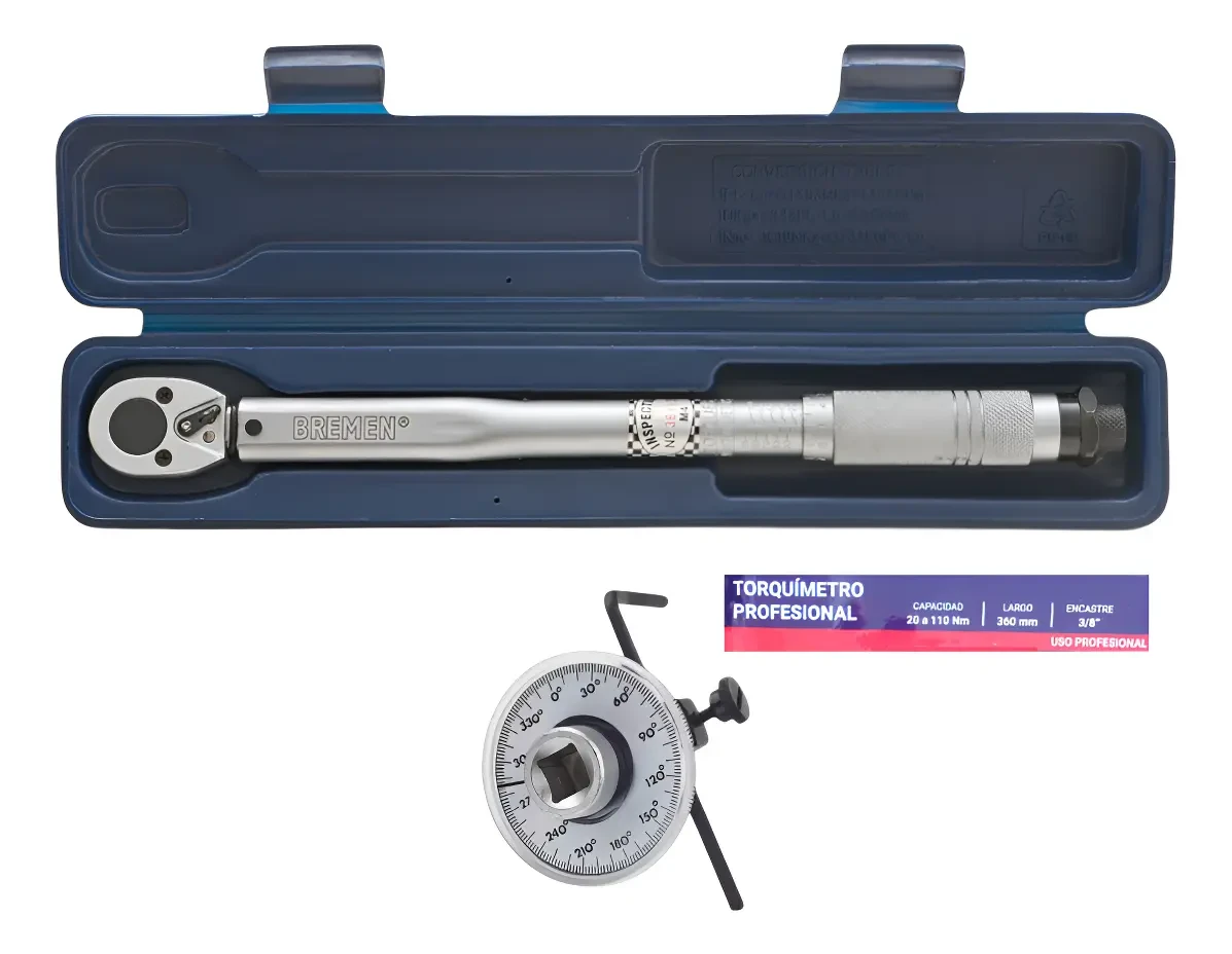 Set Torquimetro Zafe 3/8 Bremen Y Goniometro 1/2 P/ Moto