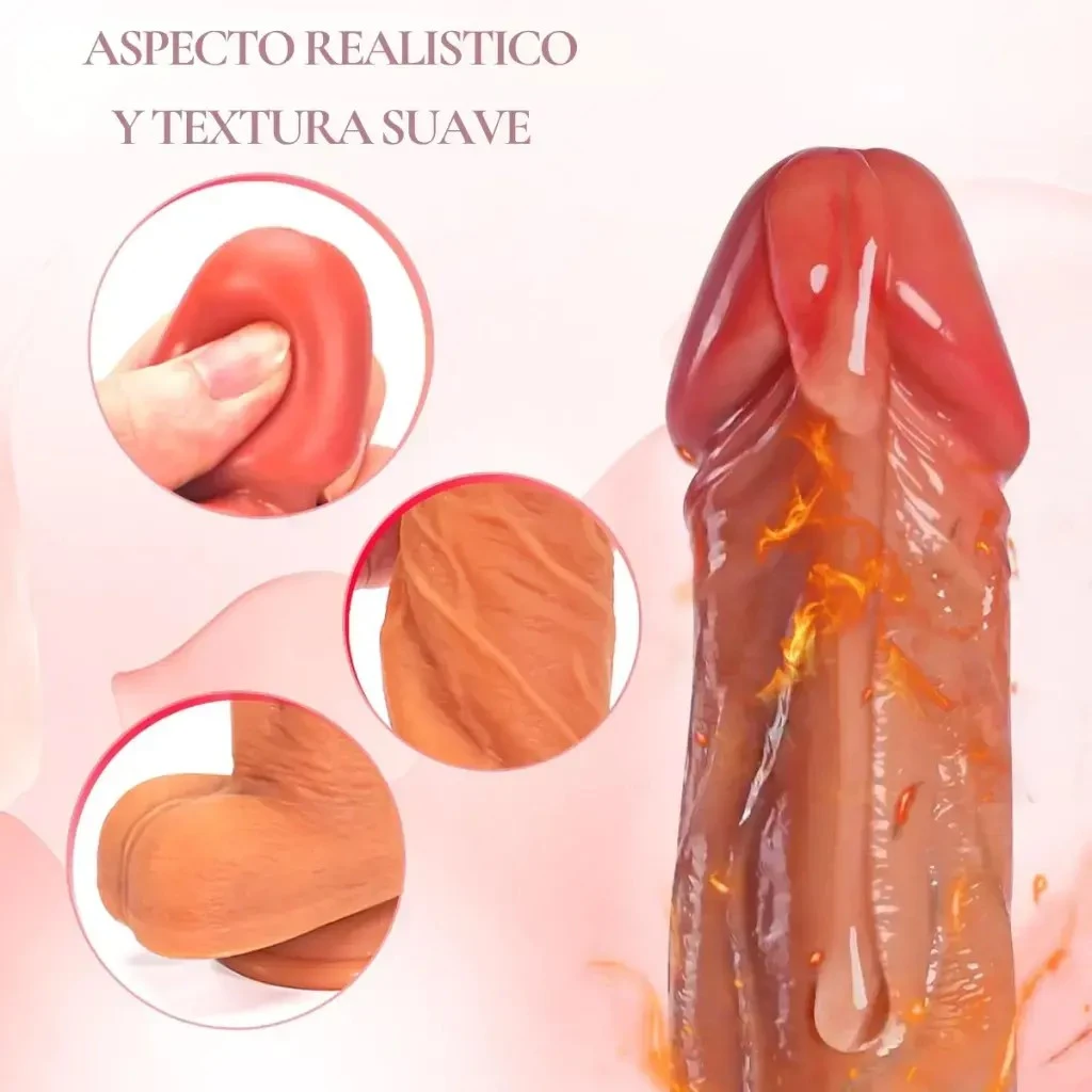 Dildo Realista con Empuje Automático y Calor 21,5 cm 2