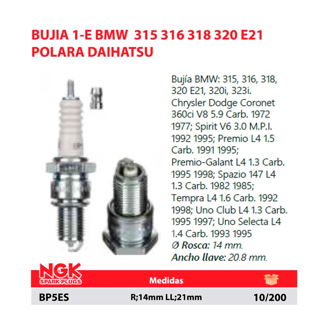 BUJIA 1-E BMW  315 316 318 320 E21 POLARA DAIHATSU R;14mm LL;21mm