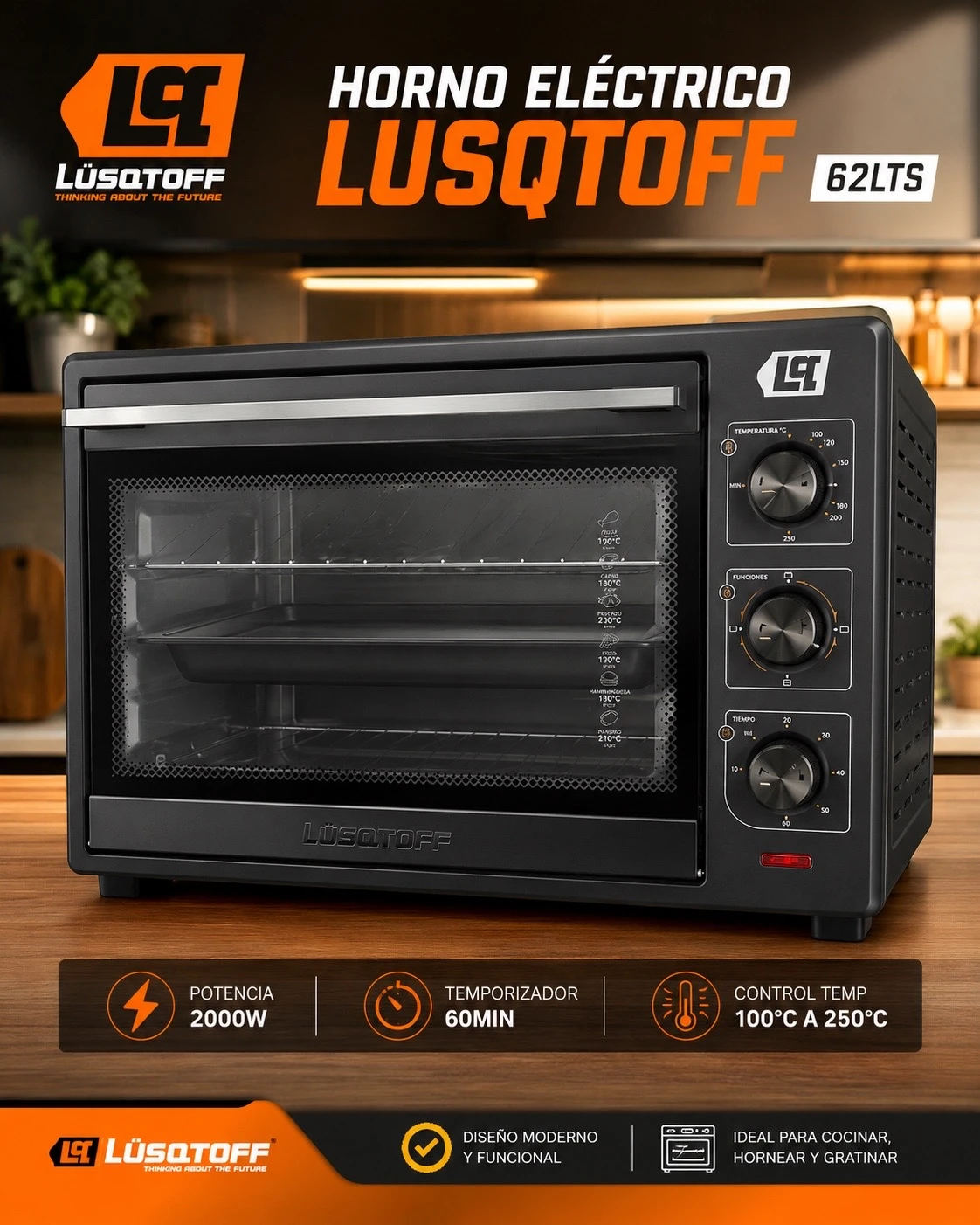 HORNO ELECTRICO LUSQTOFF 62LTS NEGRO