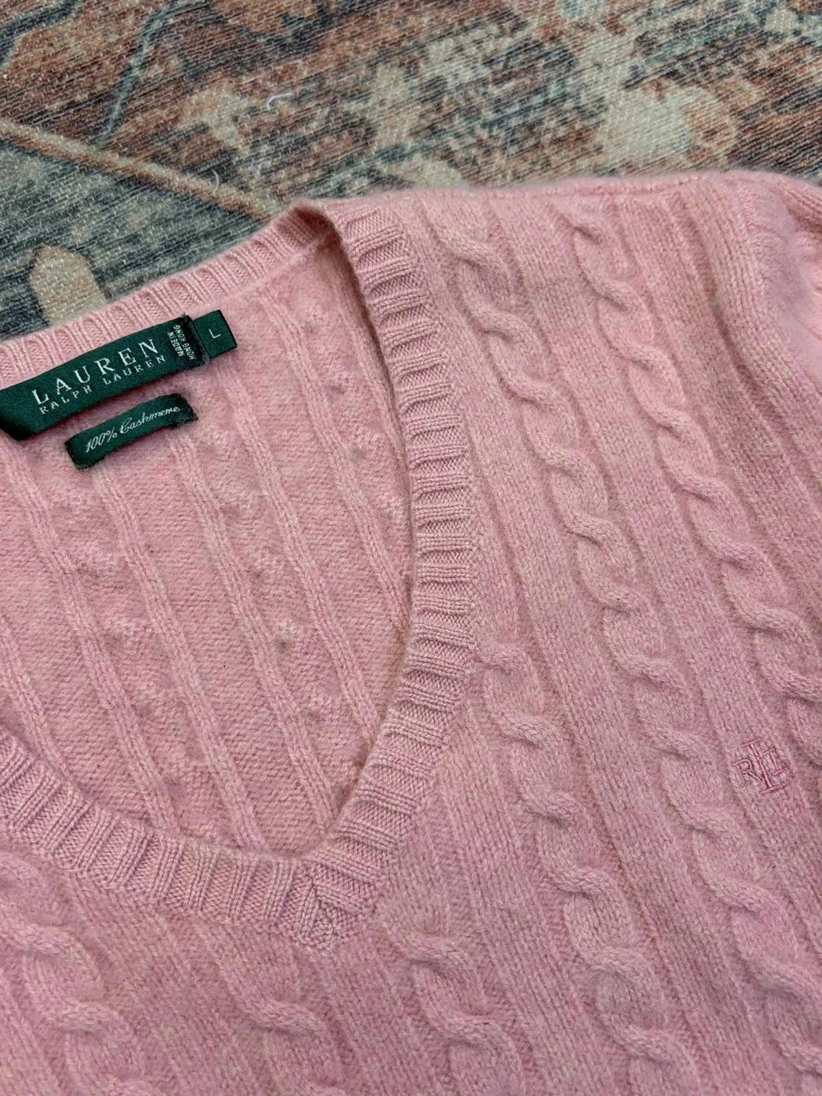 LAUREN RALPH LAUREN 100% CASHMERE CABLE-KNIT SWEATER 3