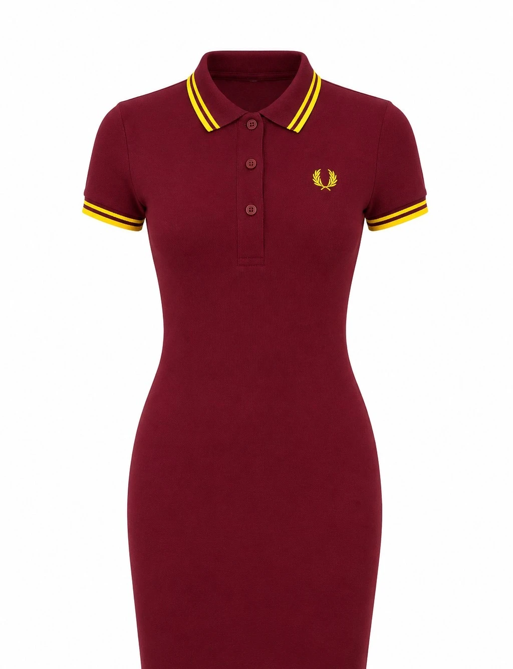 Vestido polo vinotinto con amarillo 