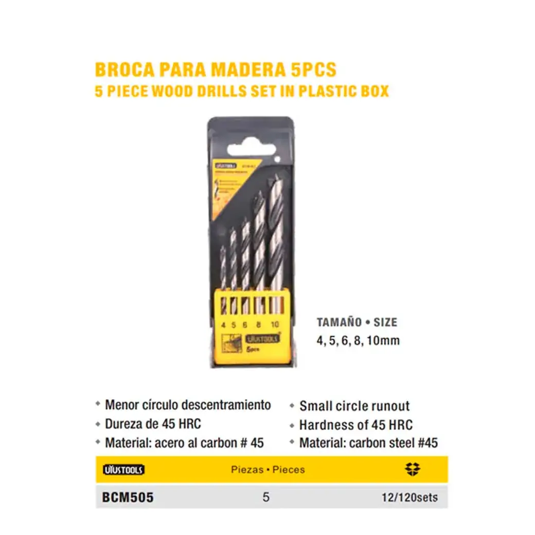 SET BROCA MADERA de 5pz UYUST 4,5,6,8,10 MM
