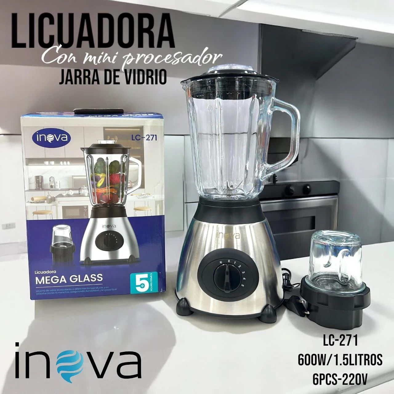 Licuadora Inova, jarra de vidrio