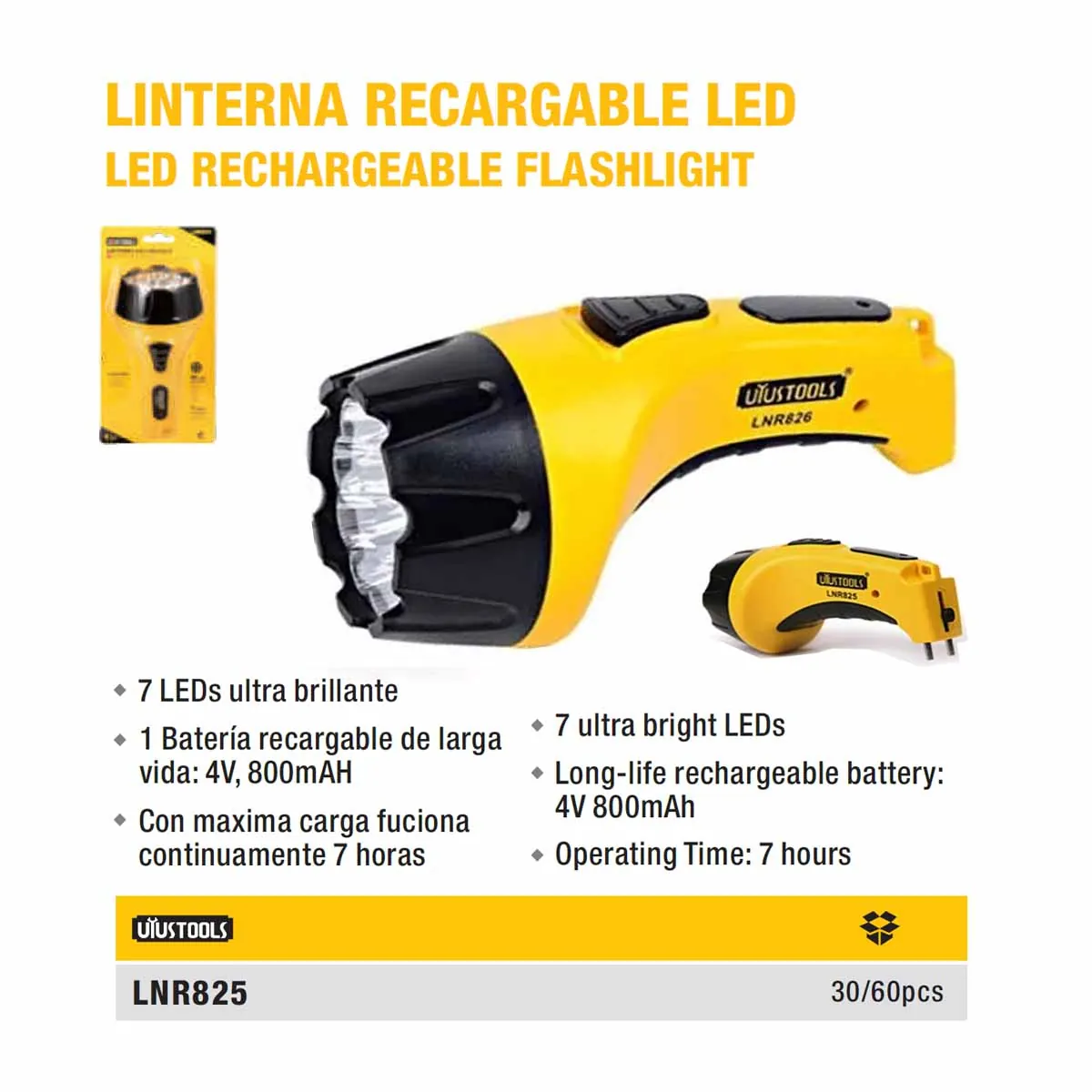 LINTERNA RECARGABLE UYUST 825 LED 7
