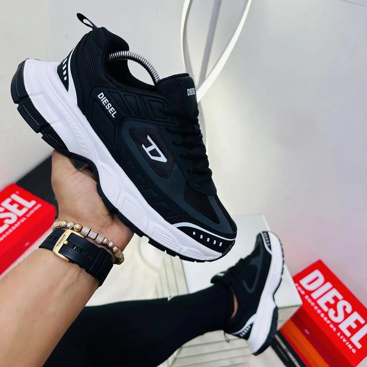 Tenis Diesel Negro Blanco Caballero 