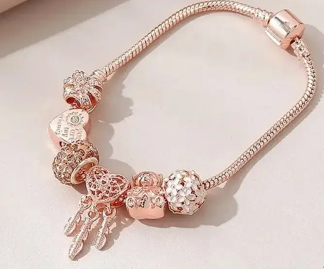 Cobre pulido rosaso pulsera estilo Pandora  4