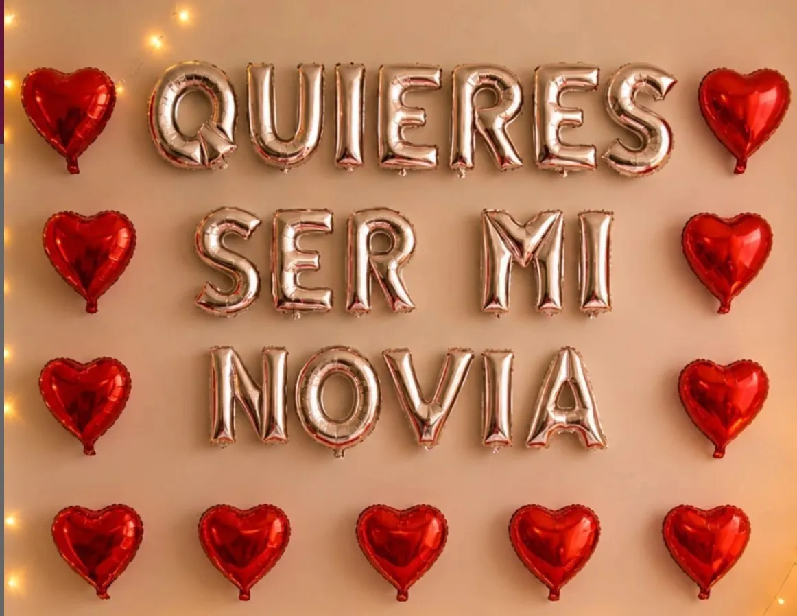 Set globos metalizados 27 pcs "Quieres ser mi novia" con corazones 10 pulgadas 