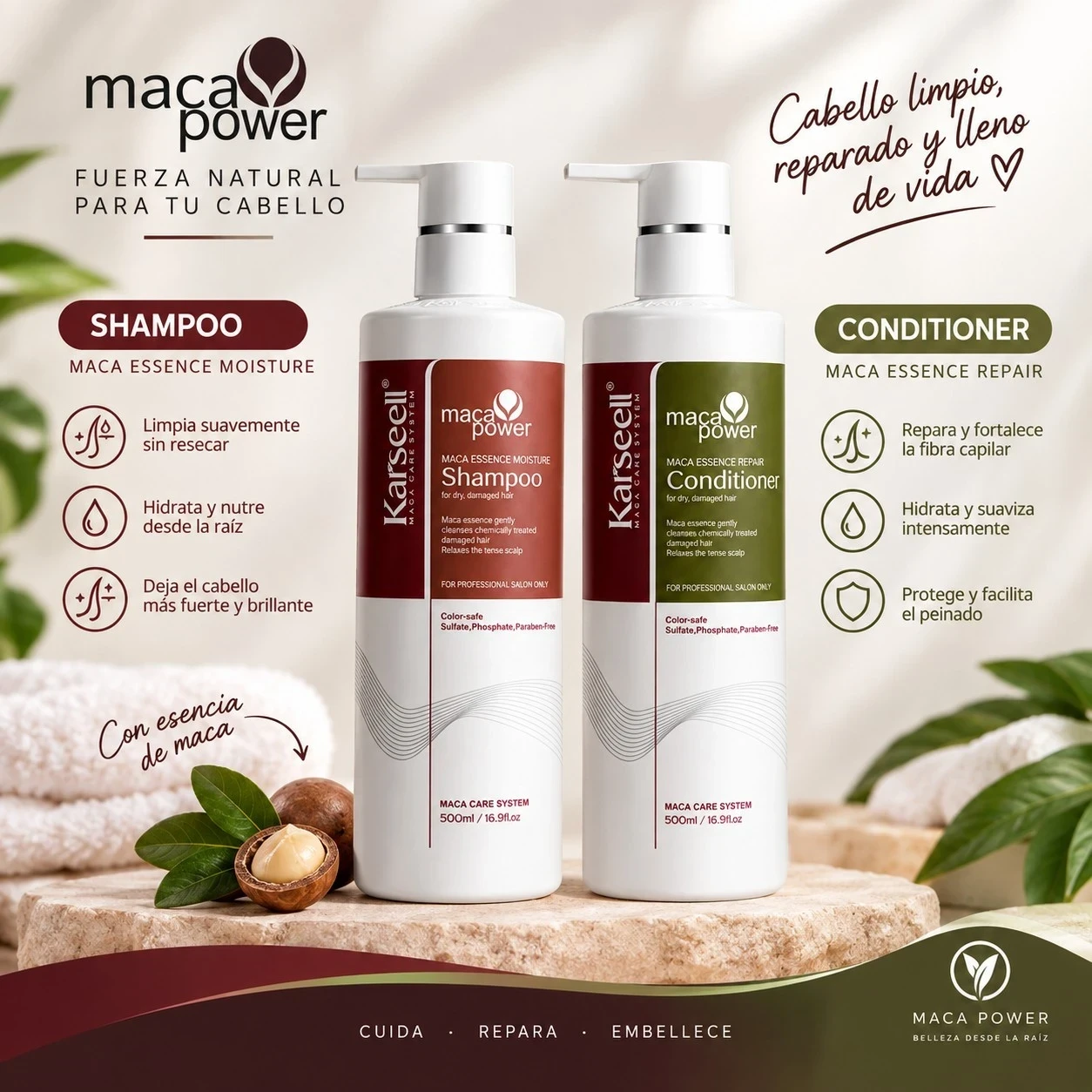 🌿 Kit Maca Power Karseell — Shampoo + Conditioner 500 ml