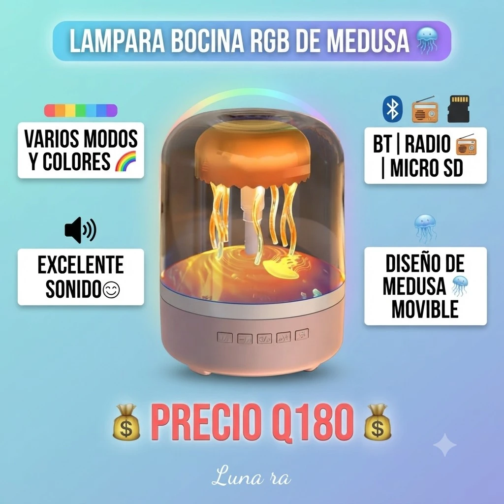 LAMPARA BOCINA RGB DE MEDUSA 🪼