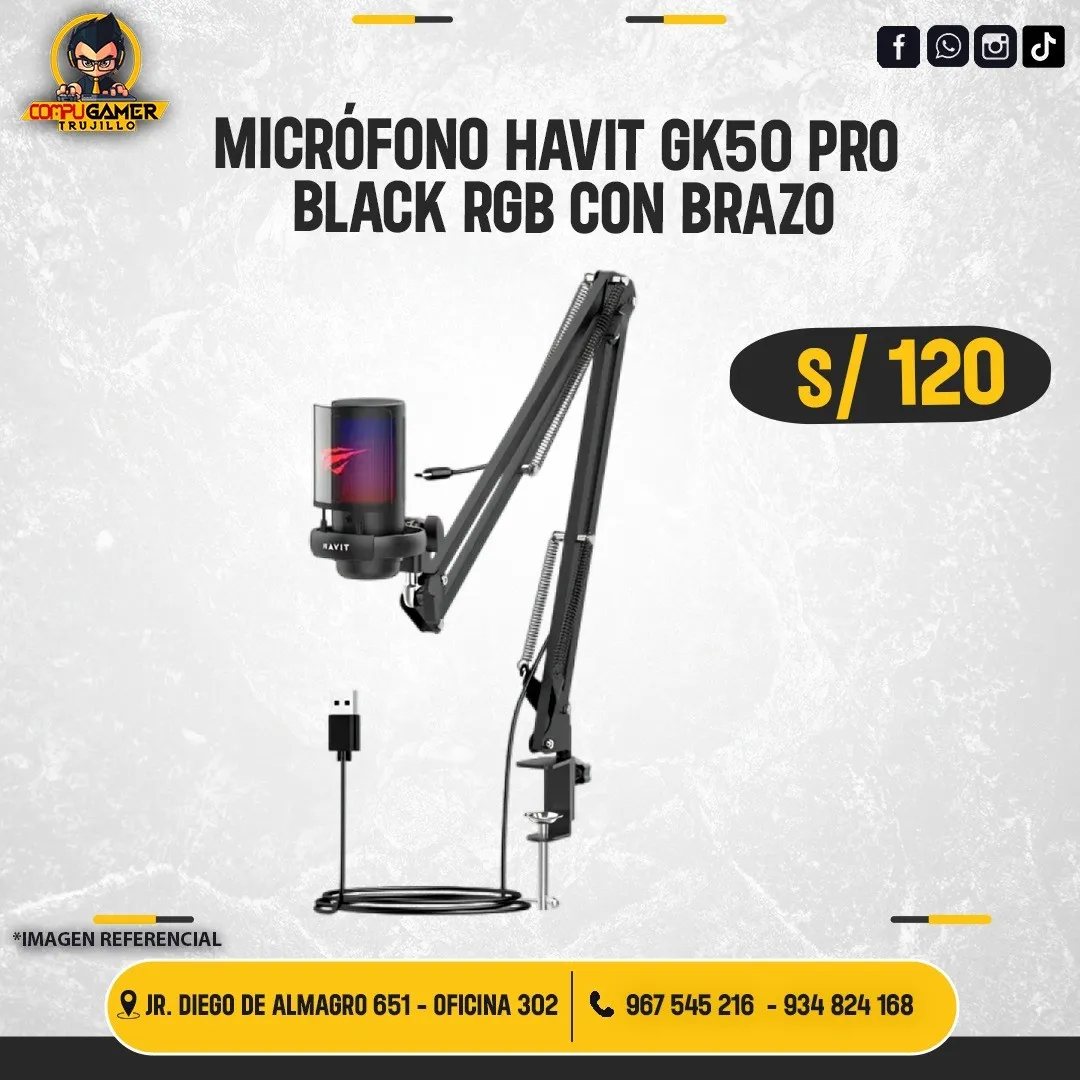 MICRÓFONO HAVIT GK50 PRO BLACK RGB CON BRAZO