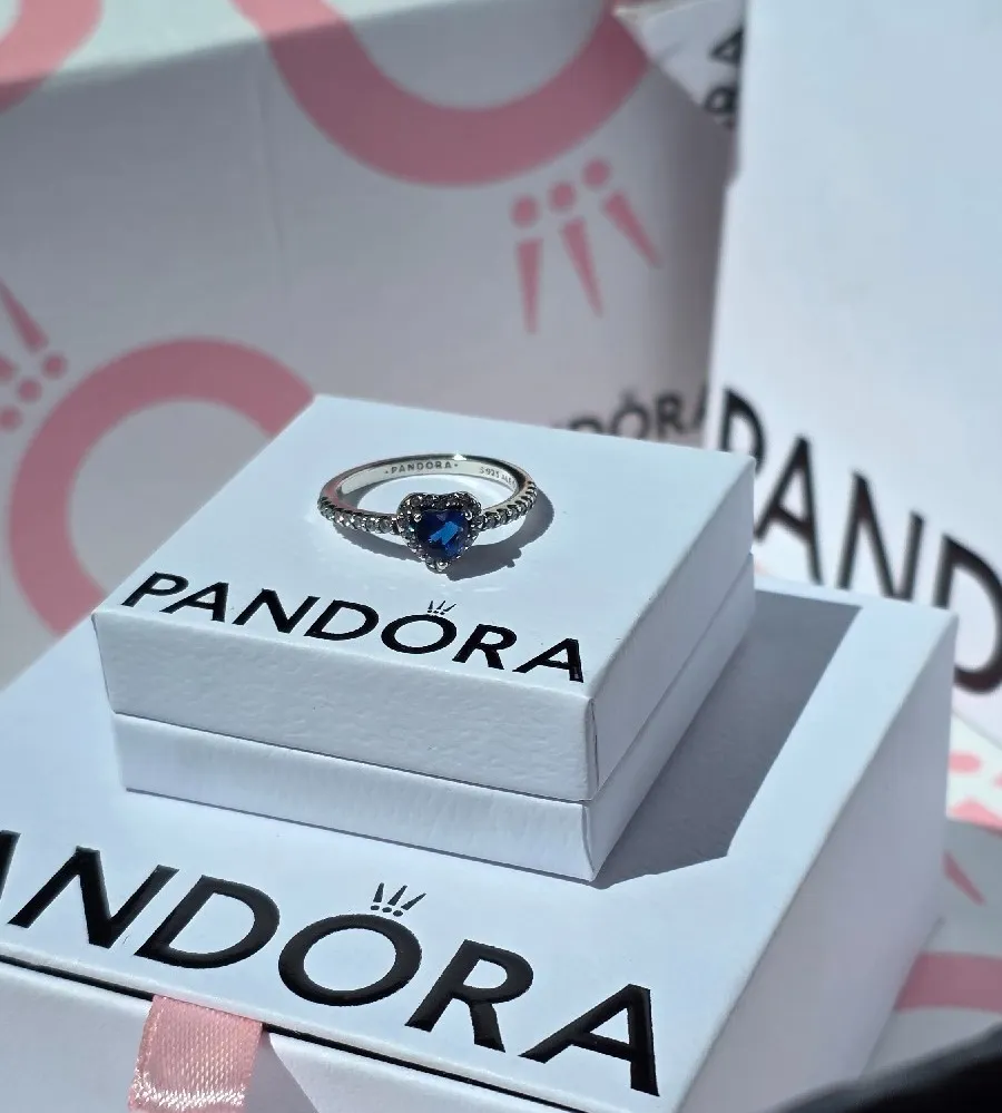 Pandora blue elevated heart silver ring