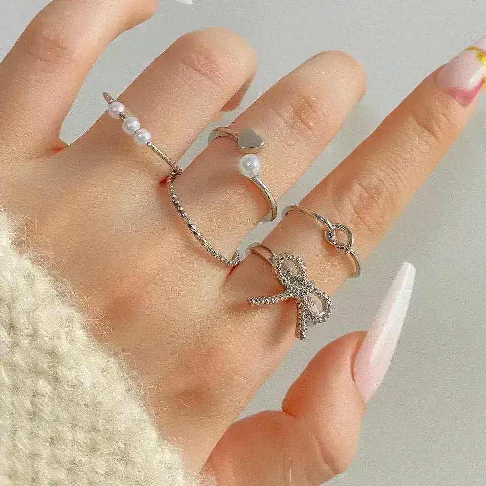 Set x5 Anillos Nudo Plateados REF: MA72