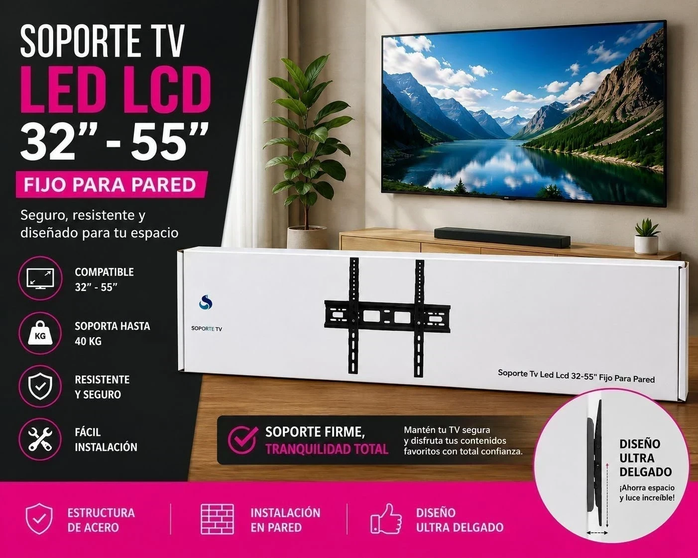 SOPORTE FIJO SUONO 32" A 55" HOG0589NEG*