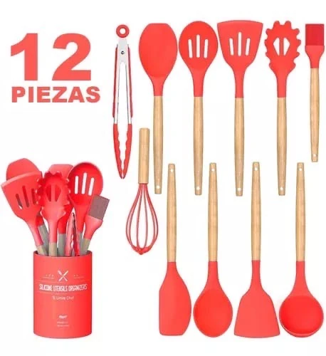 UTENSILLOS DE COCINA DE SILICONA 12 PIEZAS ROJO 2