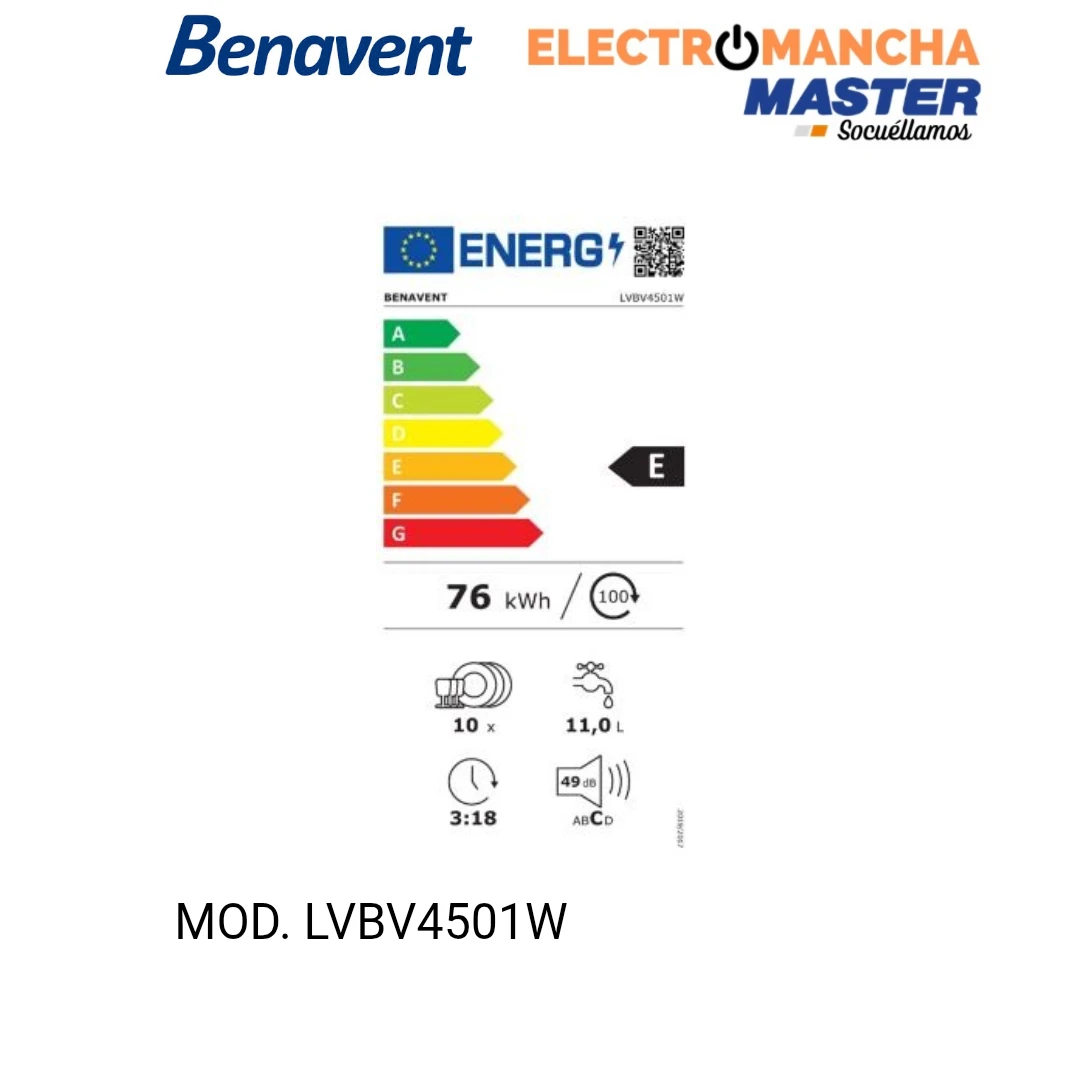 LAVAVAJILLAS BENAVENT LVBV4501W 45 CM. BLANCO CLASE E  3