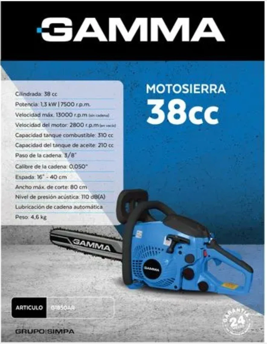 Motosierra GAMMA 1Motosierra 16" 38cc BASIC LINE - G1850AR