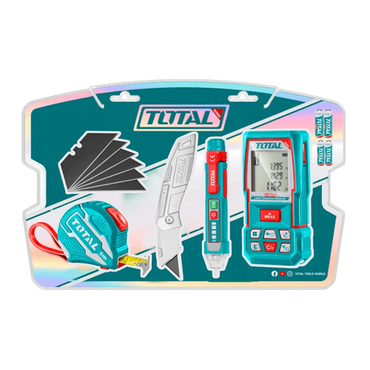 Medidor laser 100m + detector + navaja y wincha total 3