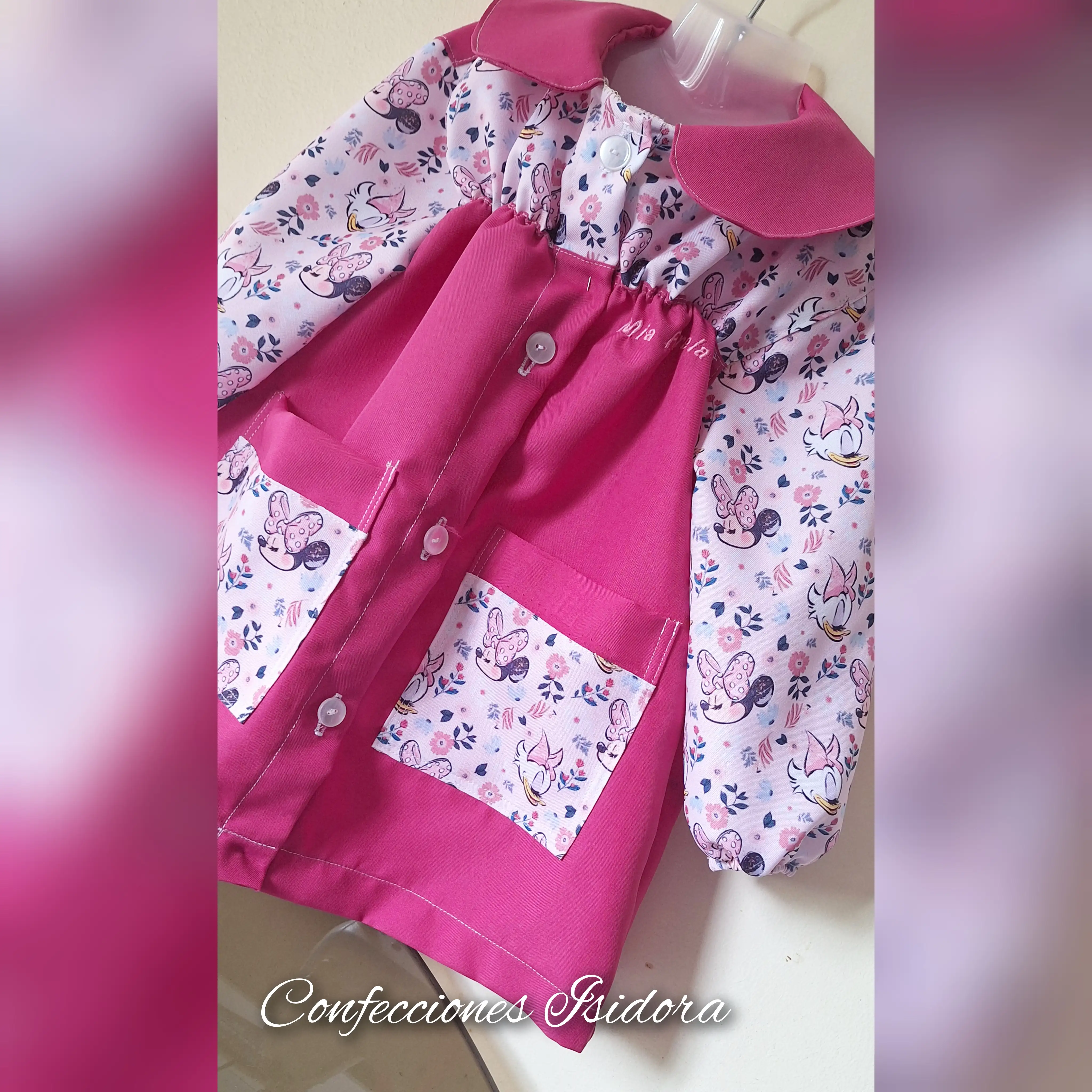 Delantal fruncido minnie , fucsia 