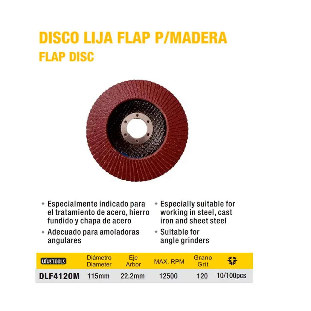 DISCO LIJA FLAP P/MADERA P120 UYUST 4 1/2-115 MM