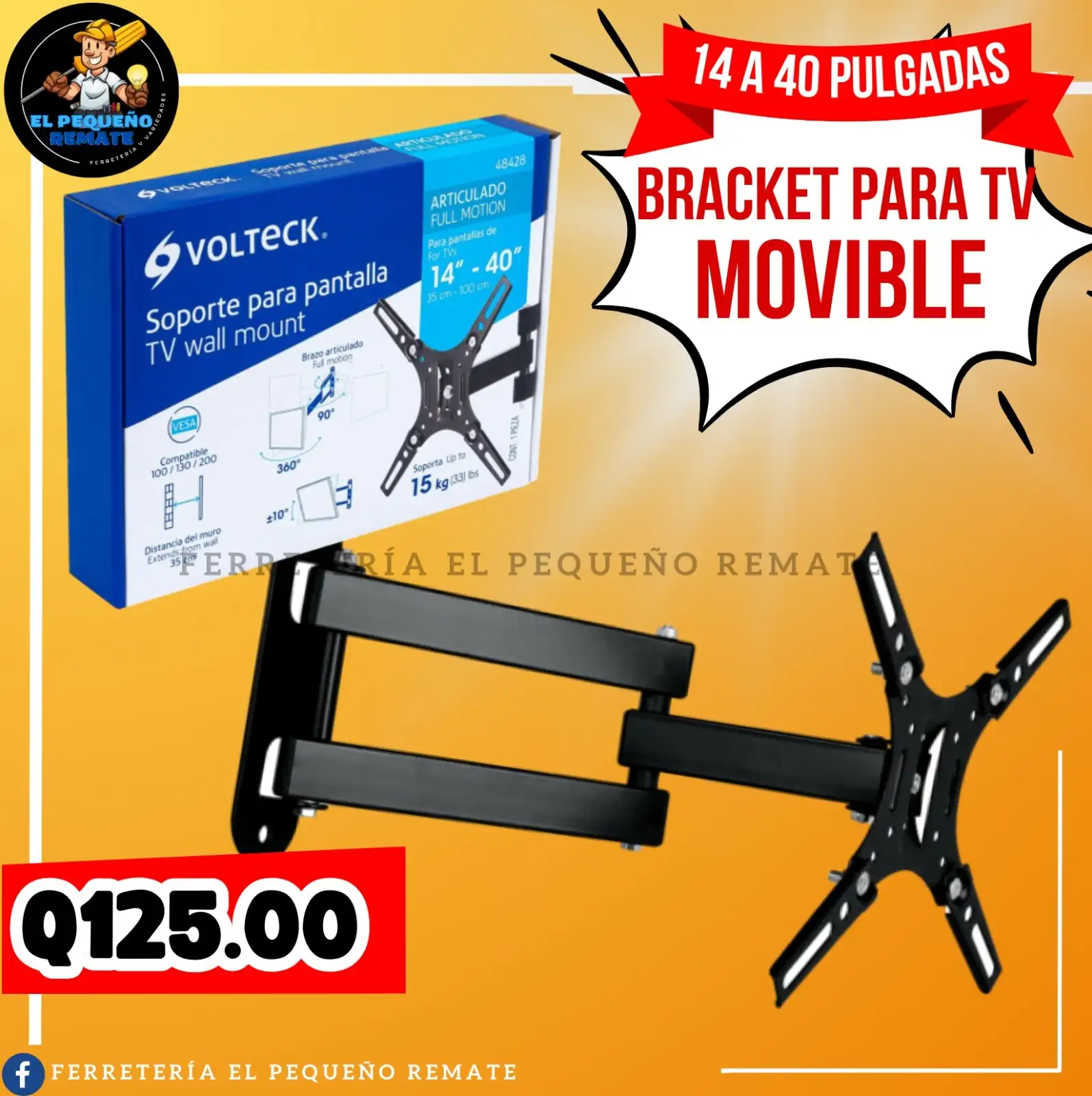 Bracket movible 14"-40" Volteck
