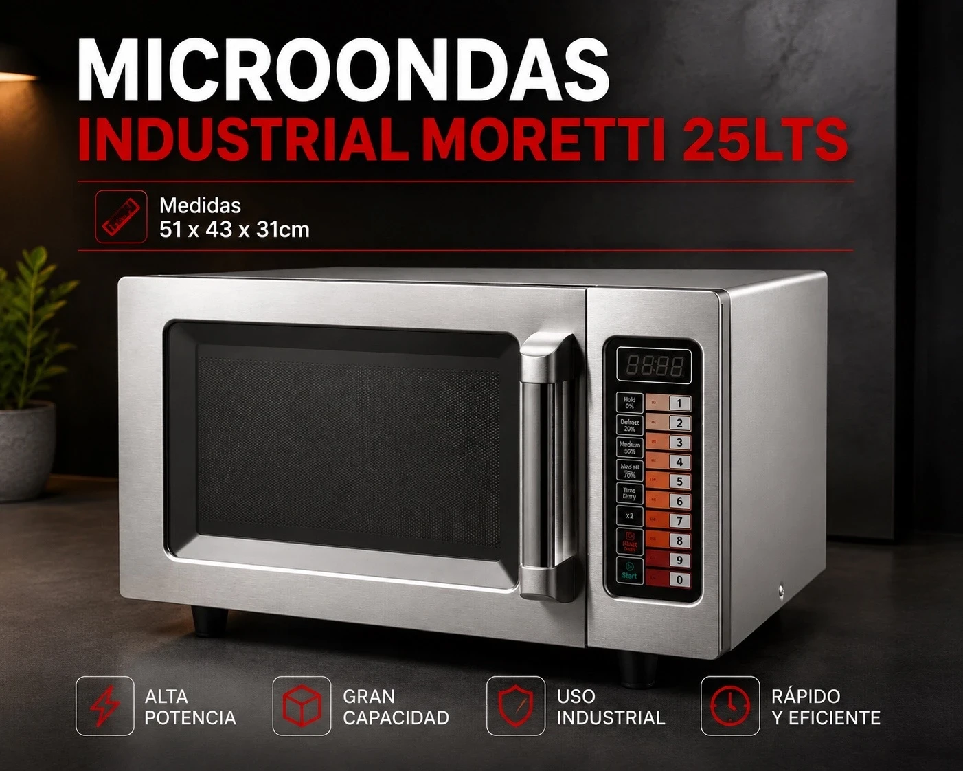 MICROONDAS INDUSTRIAL MORETTI 25LTS ACERO INOX 