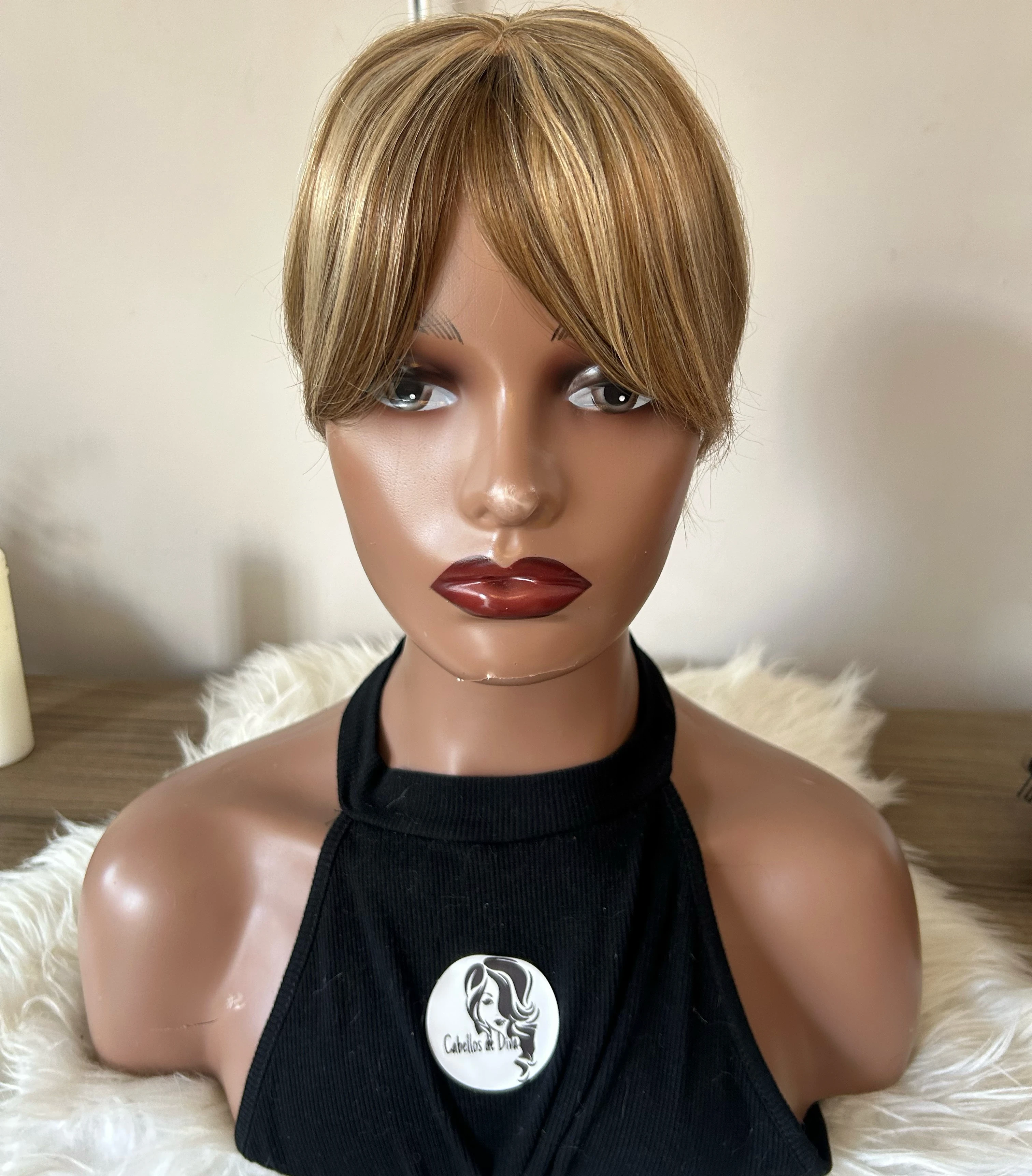 Toppers para el cabello para mujer, adorno de cabello humano real con flequillo, delgado, 5.1 x 2.8 pulgadas, base de seda, clip, extensiones Remy de 8 pulgadas, mezcla de marrón chocolate  2