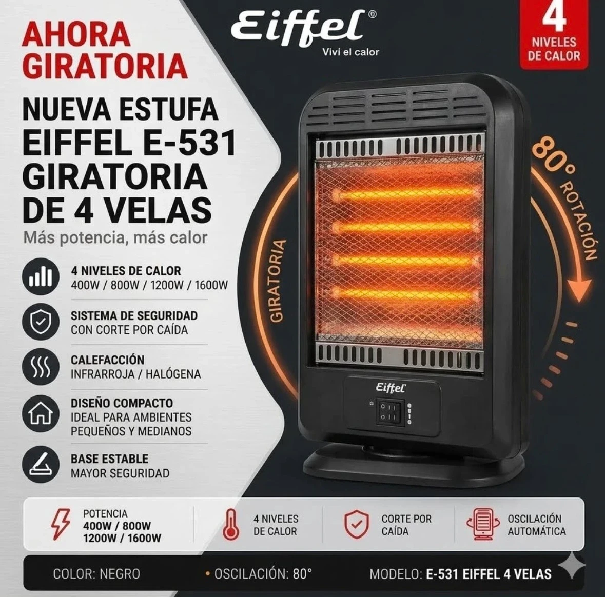 ESTUFA EIFFEL GIRATORIA 4 VELAS