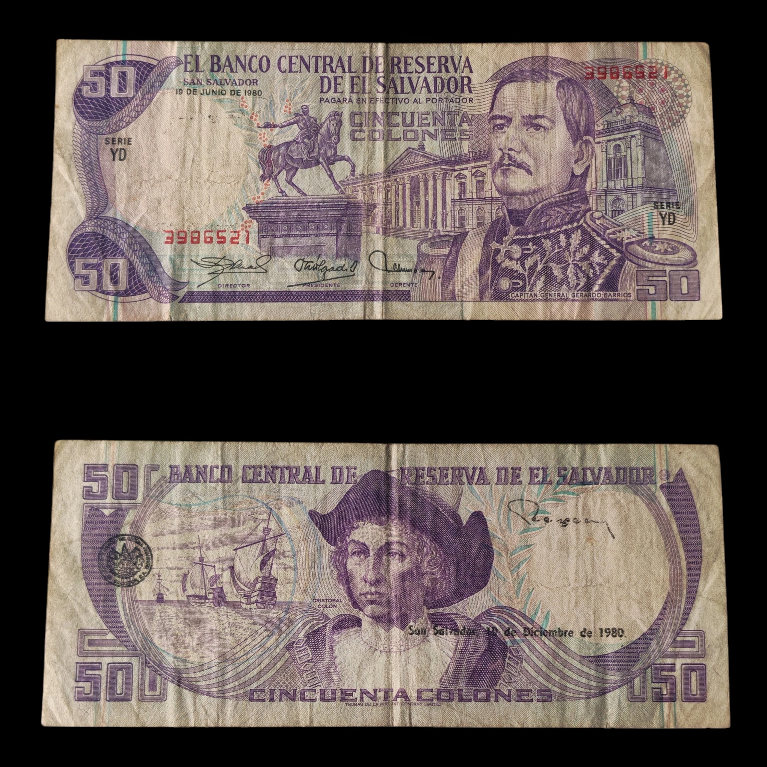 ° El Salvador 50 colones circulado 
