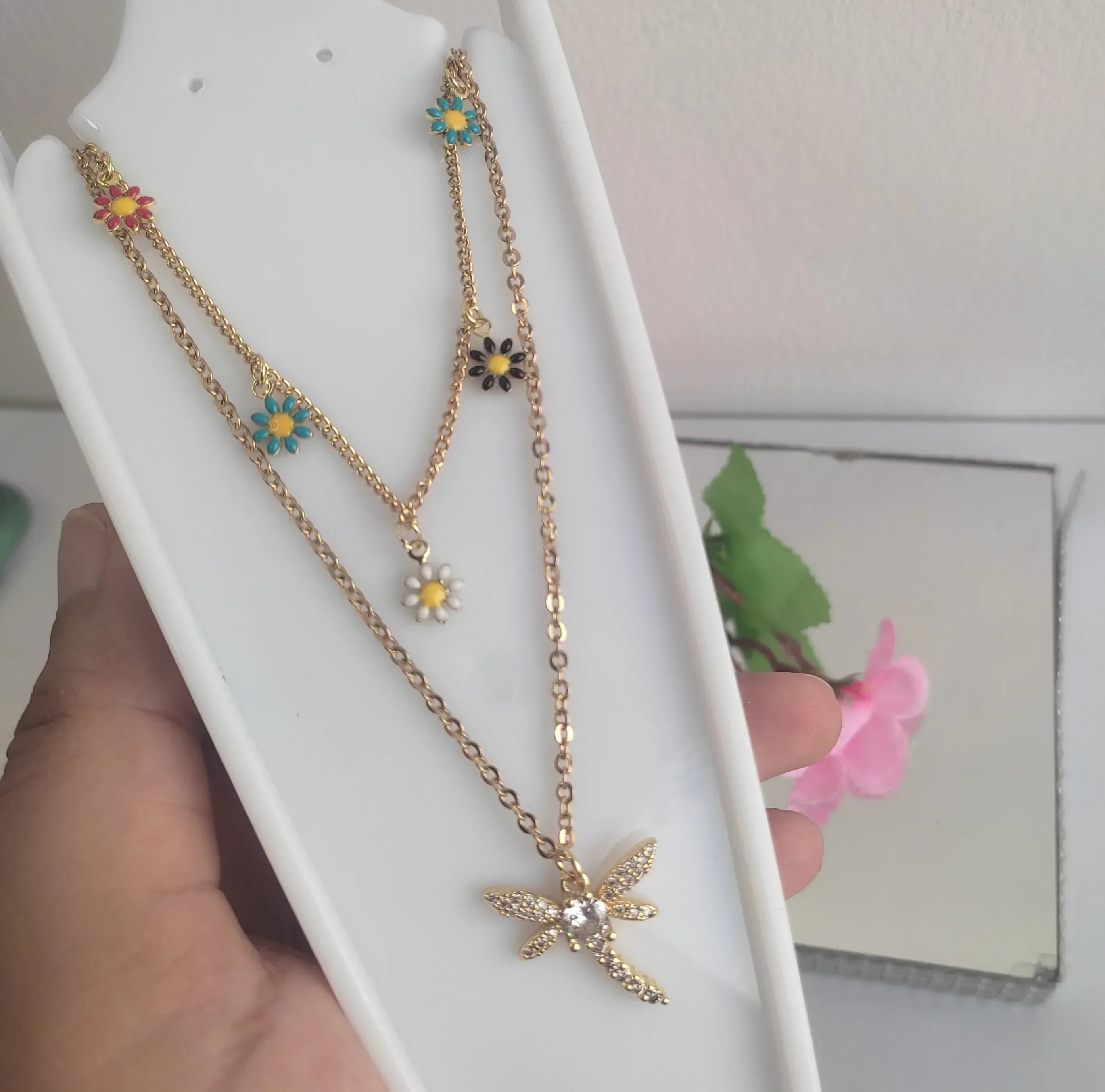 CADENA DOBLE LIBELULA MARGARITAS 2