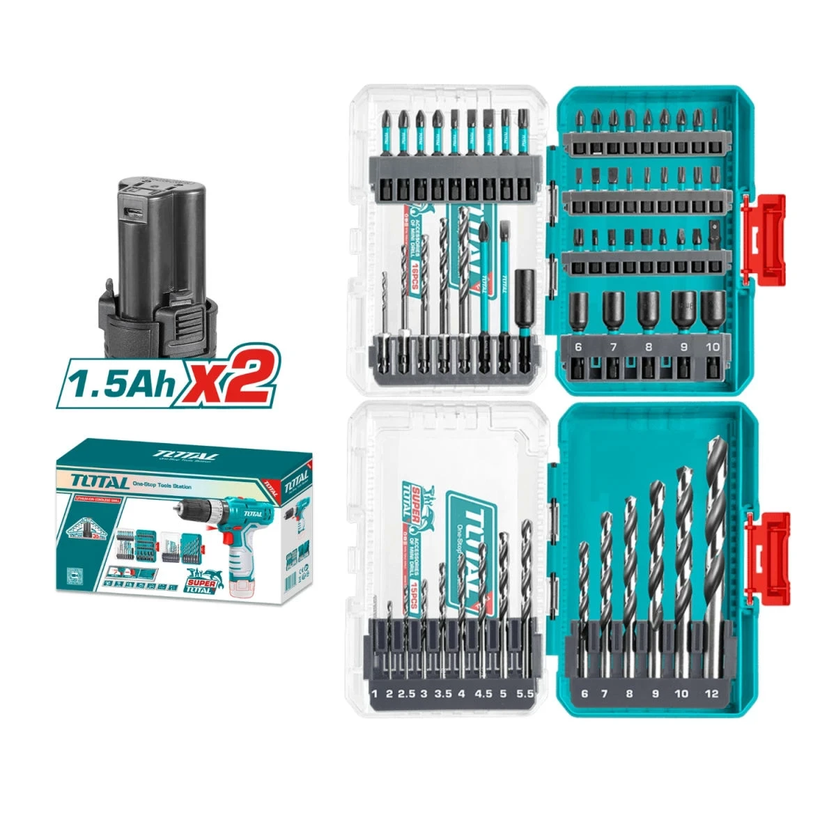 TOSLI241197 Taladro percutor 20nm 12v + set de brocas total 4