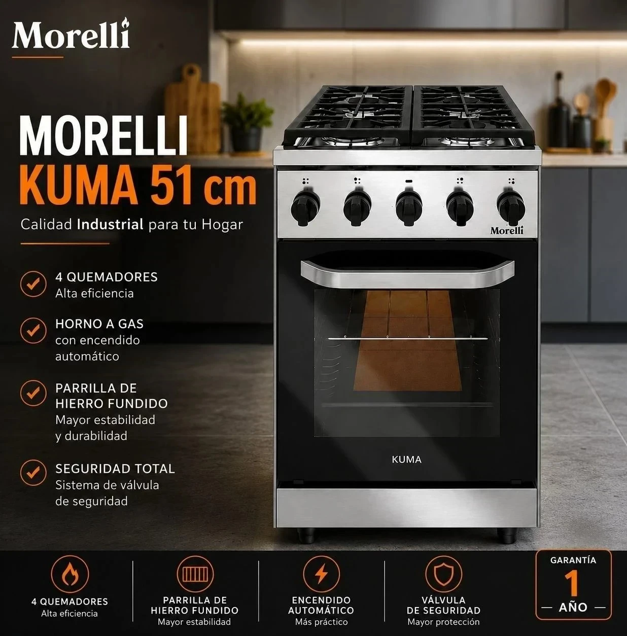 COCINA MORELLI INDUSTRIAL KUMA PUERTA VISOR 510