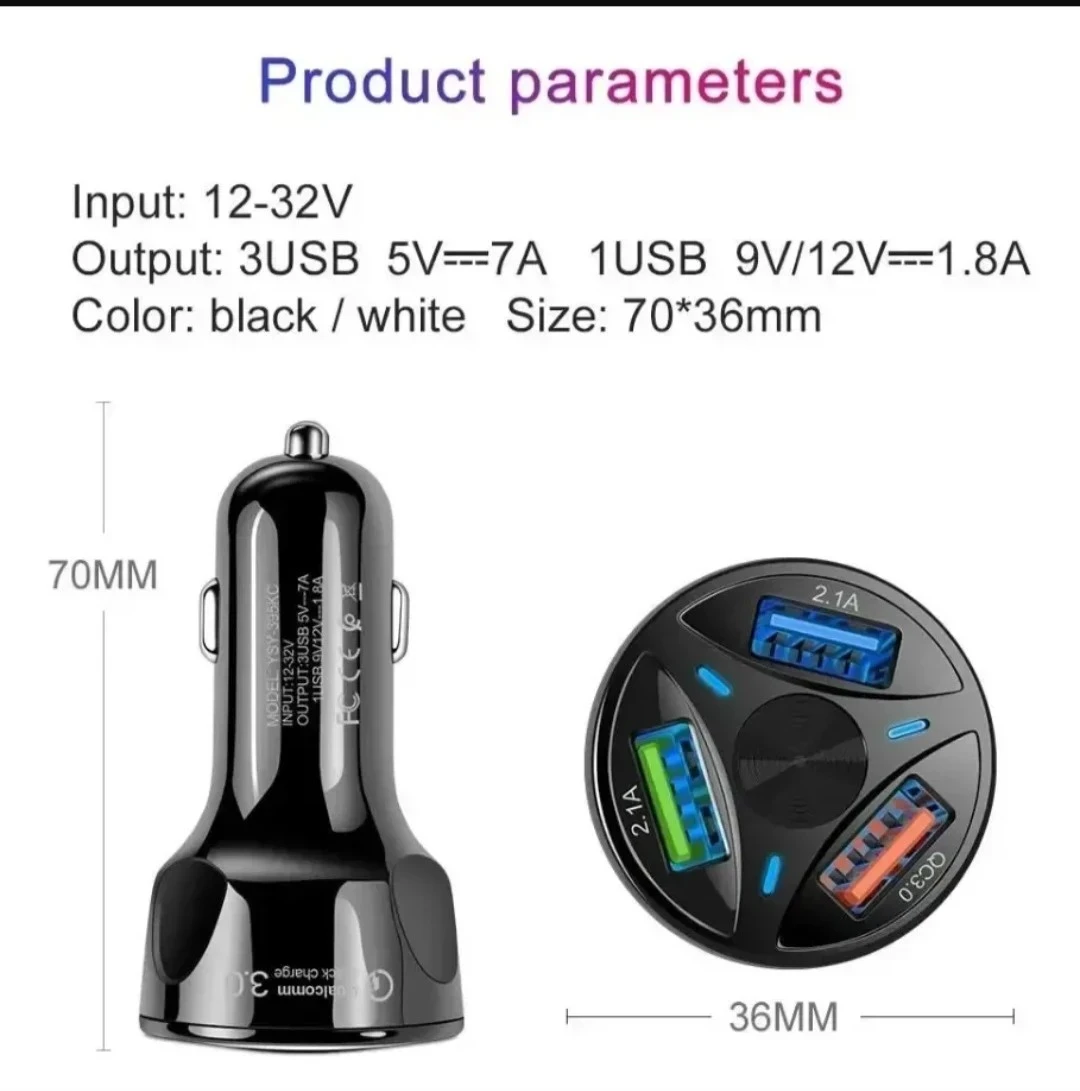 Cargador Auto 3x Usb 1.8a 7a Carga Rapida 12-24v  3