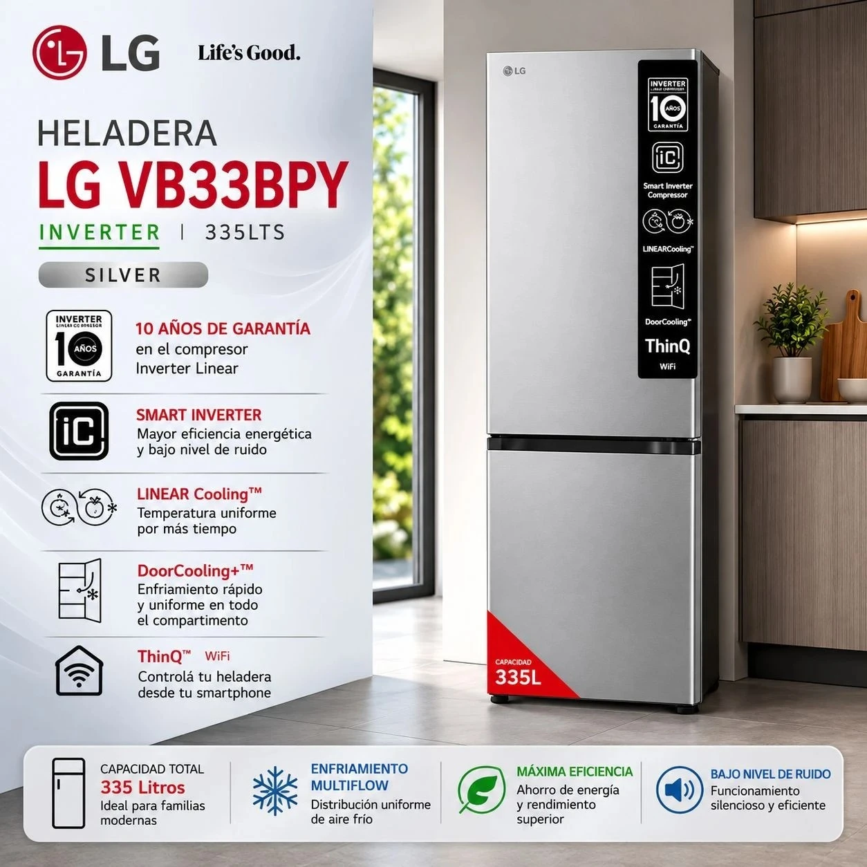 HELADERA LG 335LTS INVERTER VB33BPY SILVER