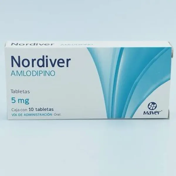 Nordiver amlodipino 5mg caja con 10 tabletas