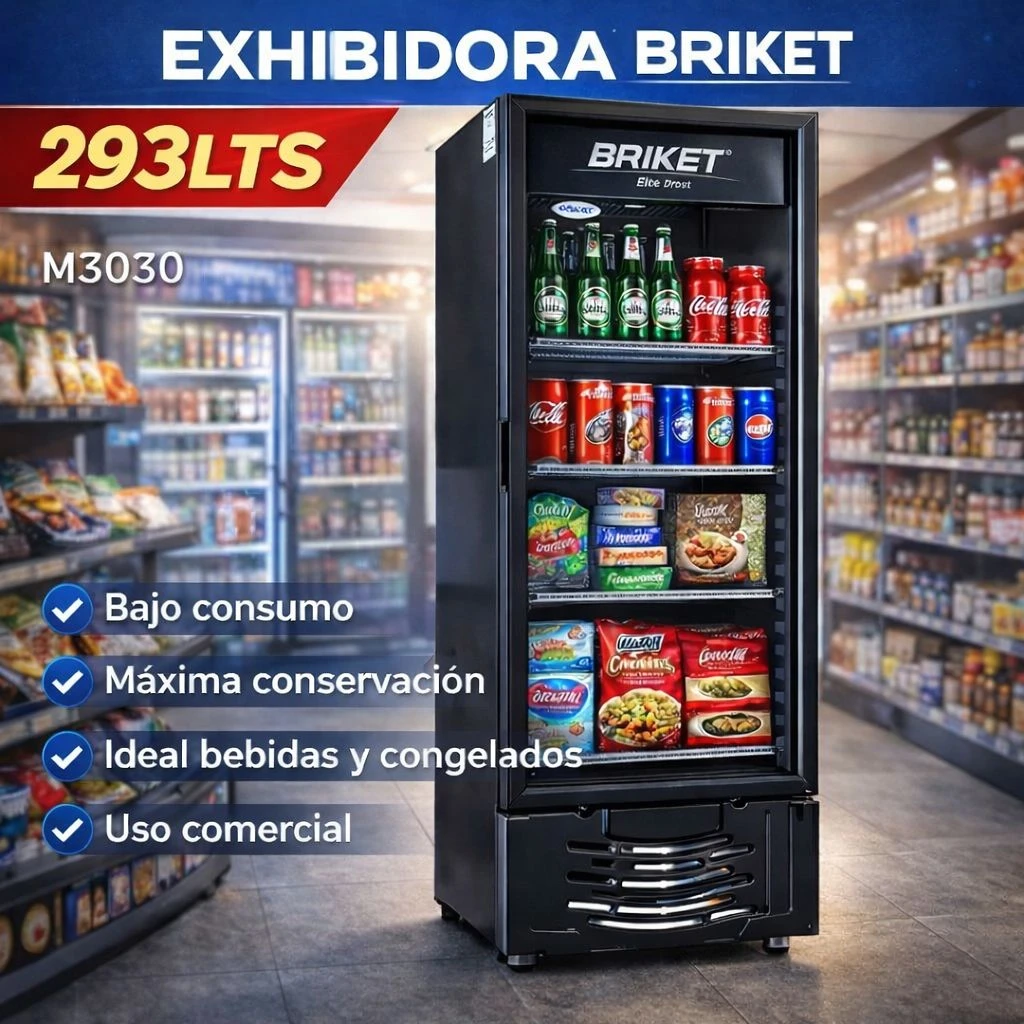 HELADERA EXHIBIDORA VERTICAL BRIKET M3030 BLACK 293LTS CON LUZ 