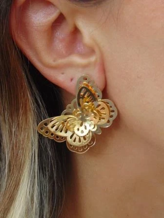 ARETES BAÑO DE ORO 24K MARIPOSAS SOBREPUESTAS 2