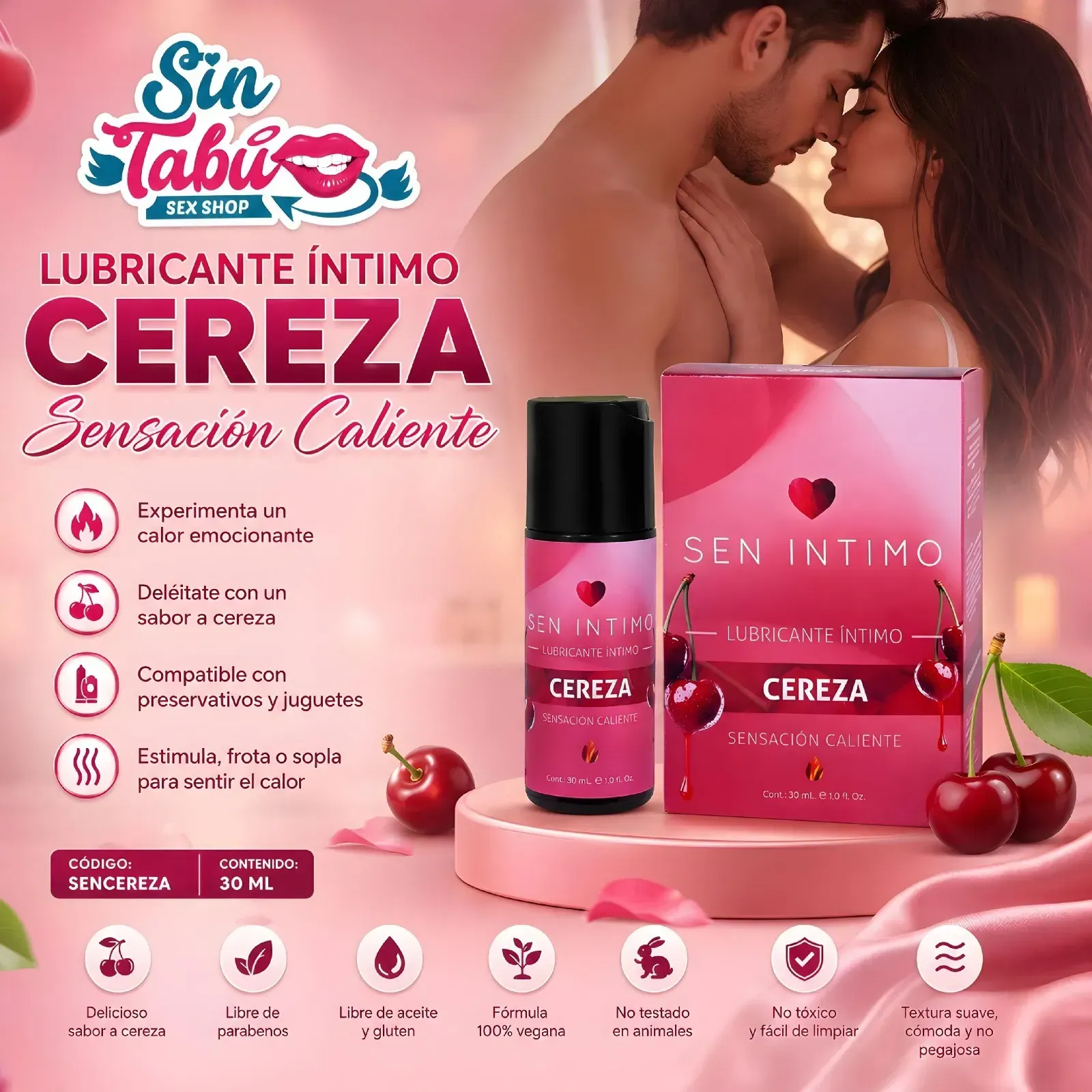 LUBRICANTE ÍNTIMO SENSACIÓN CALIENTE CEREZA  