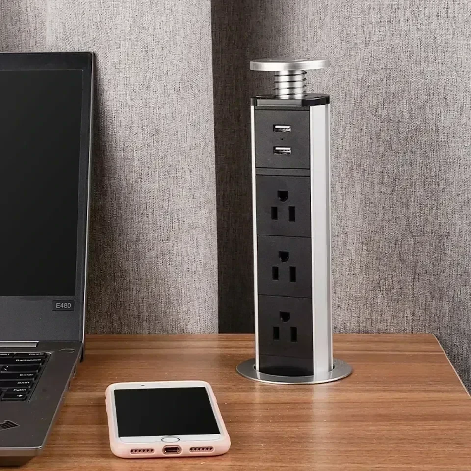 TOMACORRIENTE MESA TRIPLE + 2 USB A DESPLEGABLE 4