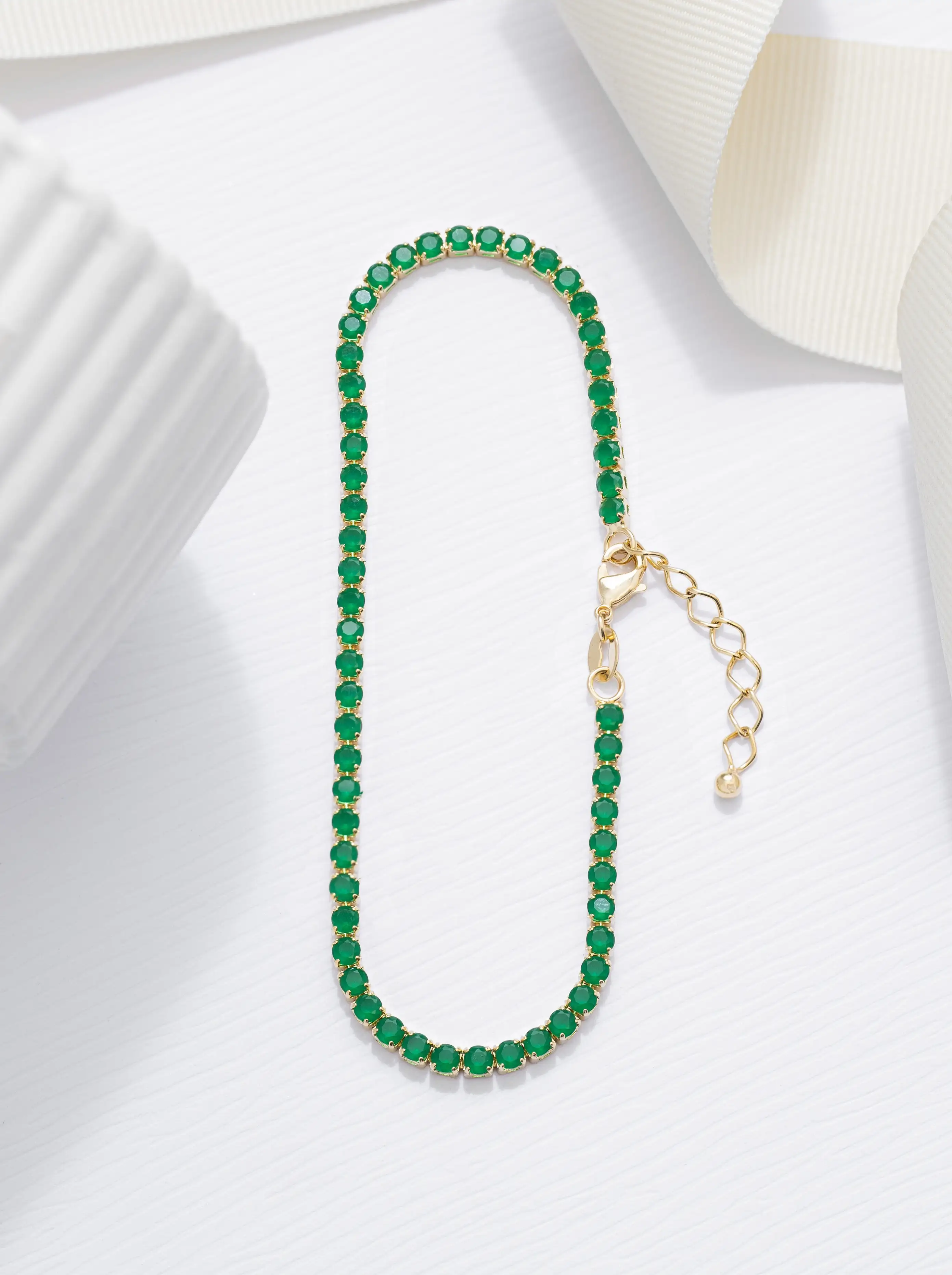 Tobillera Circonias Verde Unisex 22cms + Extensor 