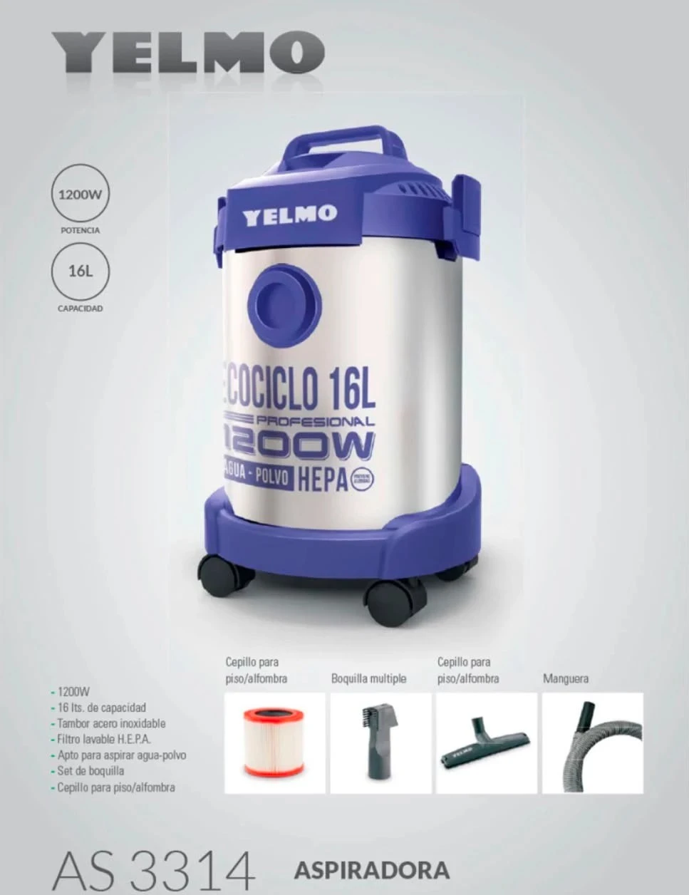 ASPIRADORA YELMO AS3314 1200Watts 16 LTS