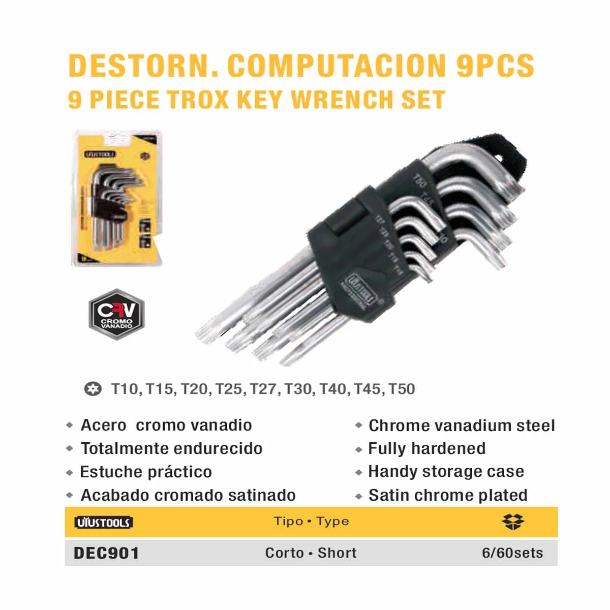 SET LLAVES TORK UYUST CORTO de 9 PZ