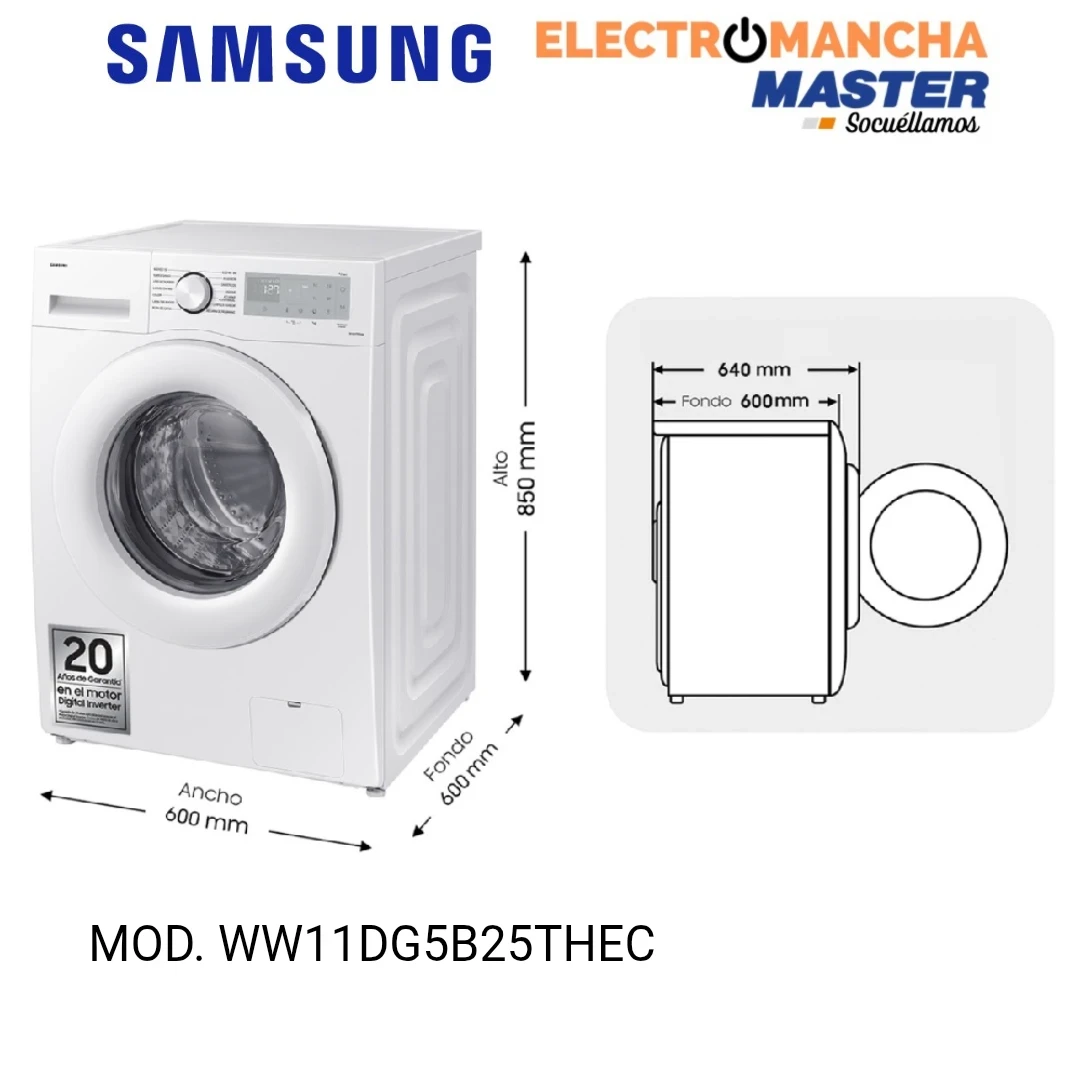LAVADORA SAMSUNG WW11DG5B25THEC 11 KILOS 1400 RPM CLASE A  2
