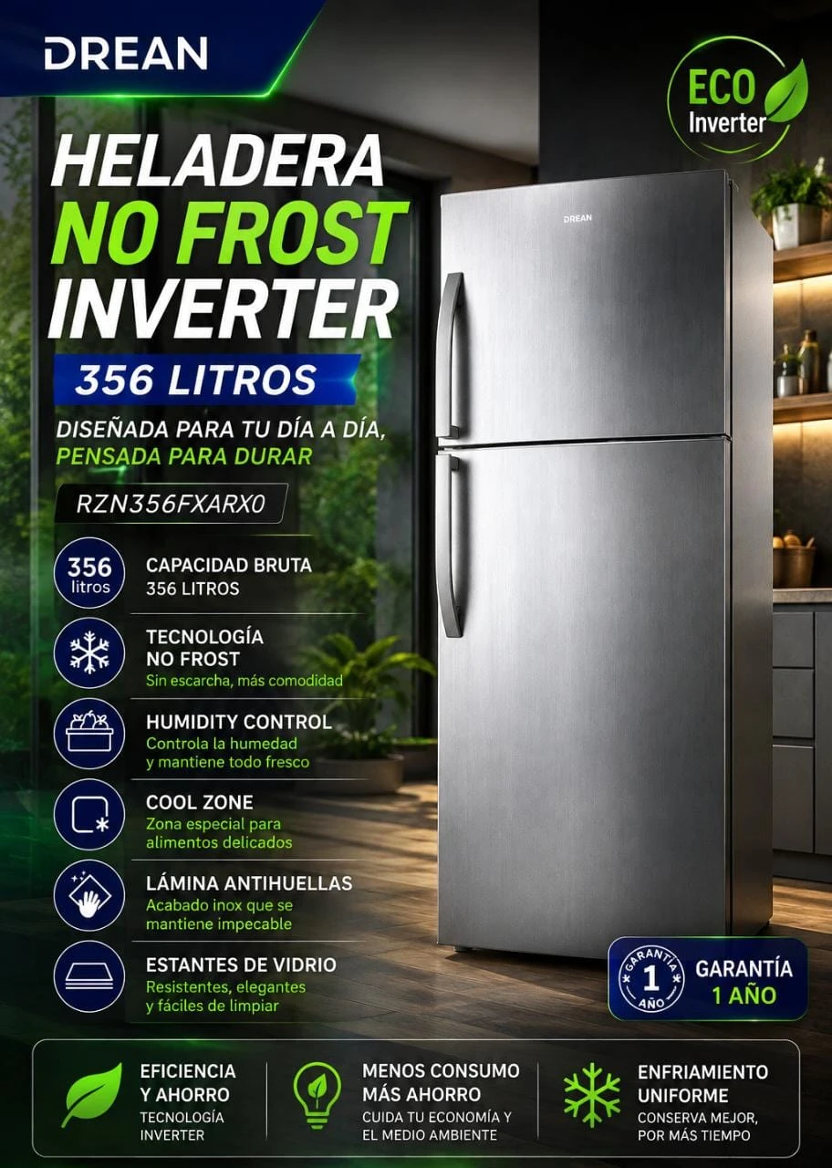 Heladera Drean No Frost Inverter 356L Inox