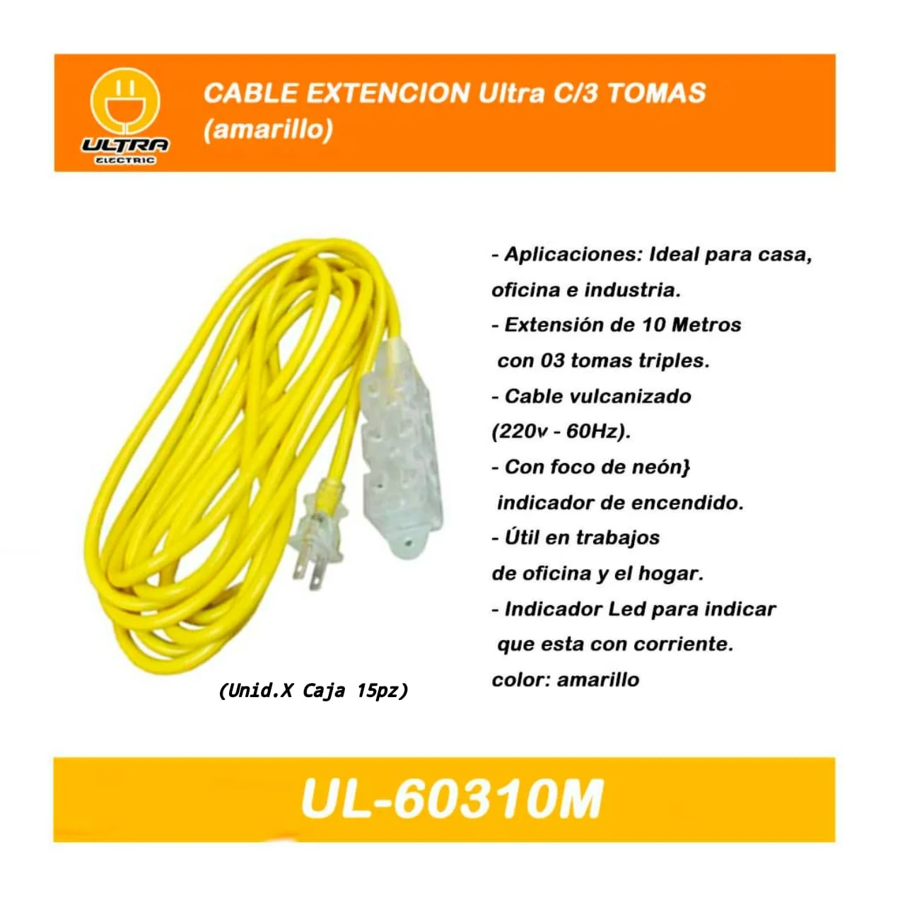 CABLE EXTENCION Ultra C/3 TOMAS 10M (amarillo) 