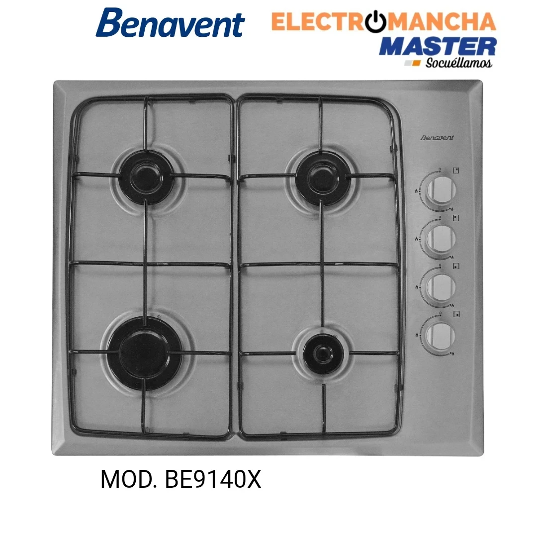 PLACA A GAS BENAVENT BE9140X INOX 4 FUEGOS BUTANO