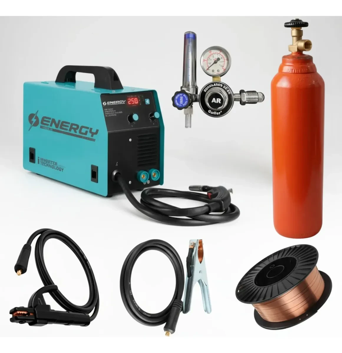Soldadora Inverter Mig 250a C/tubo 0.75 M3 + Reg. + 5 Kg 0.8