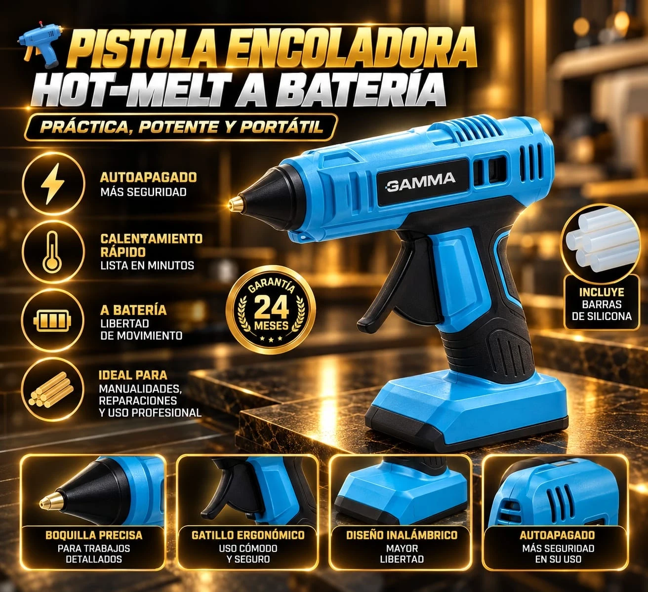 PISTOLA ENCOLADORA HOT MELT A BATERÍA GAMMA