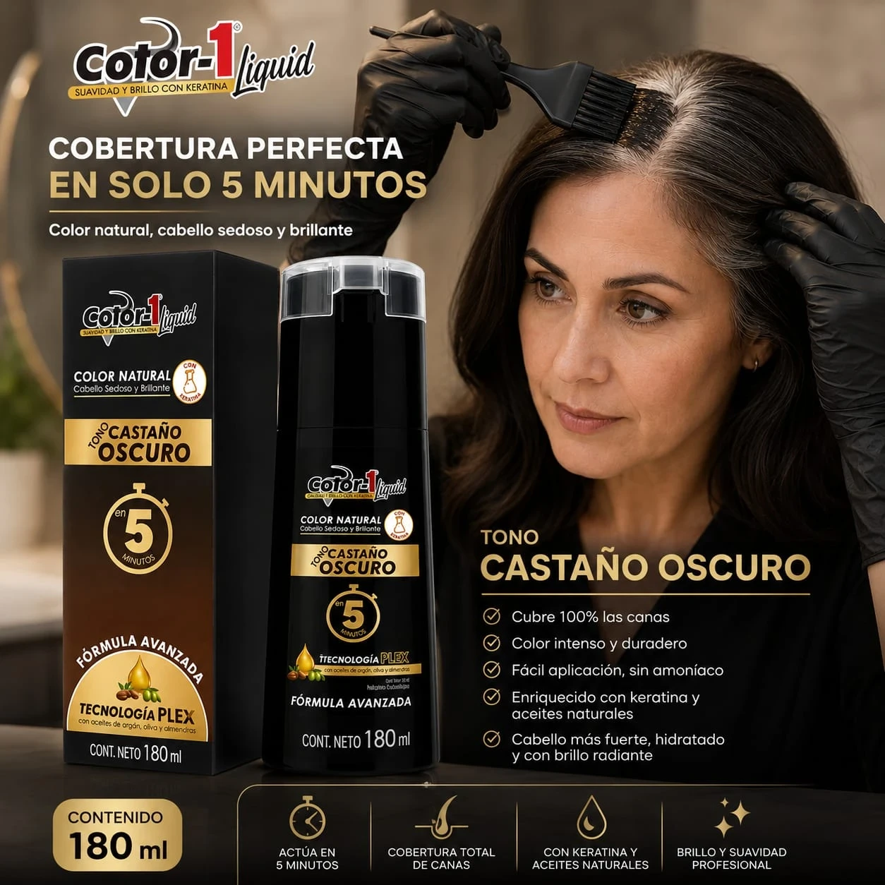 color-1 tinte 5 minutos x180 ml tono castaño oscuro