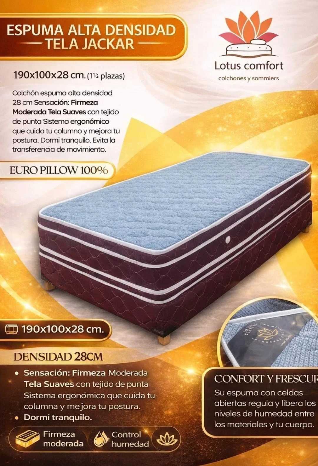 SOMMIER LOTUS 1½ DOBLE PILLOW 100% 190*100CM
